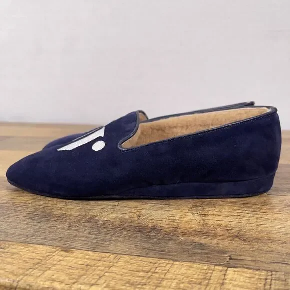 Sarah Flint x Wunderkind “W” Navy Blue Suede Slipper Flats Size EU 38 / US 7.5 - Picture 4 of 9